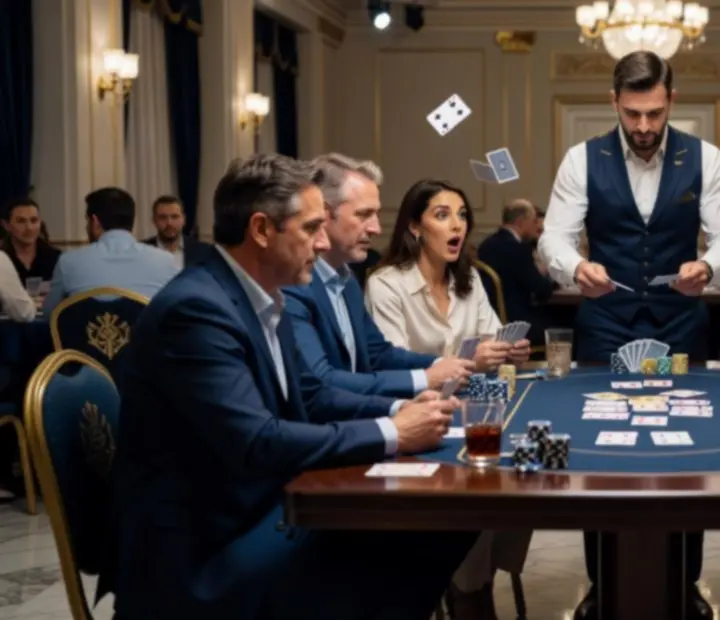 Uczestnicy eventu wyjazdowego podczas rekreacyjnej gry w pokera prowadzonej przez profesjonalnego animatora