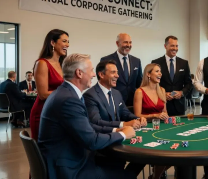 Uczestnicy firmowego eventu wyjazdowego podczas rekreacyjnej rozgrywki pokerowej